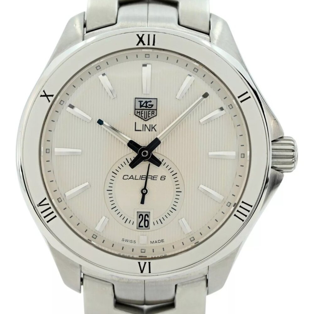 Tag Heuer 42mm Men's Automatic Link Silver Pinstripe Dial Cal.6 Watch! WAT2113!